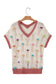 Delicacy Embroidered Flowers Colorblock Edge Hollowed Sweater