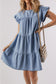 Beau Blue Ruffle Short Sleeve Tiered A-line Denim Dress