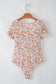 Orange Short Sleeve Floral Ruched Sweetheart Bodysuit