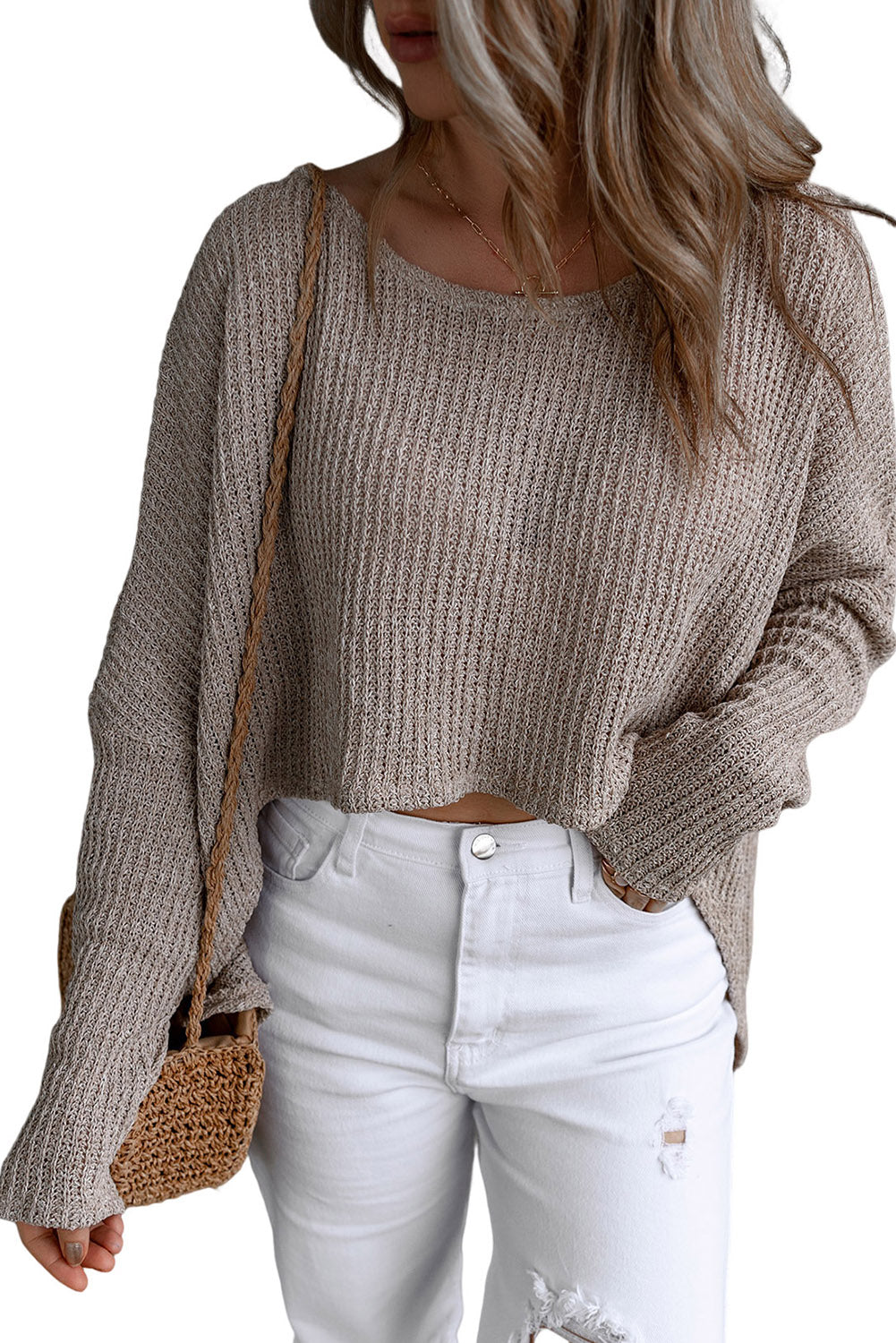 Gray Slouchy Dolman Sleeve High Low Sweater