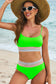 Green Striped Patchwork Spaghetti Strap High Waist Bikini Swimsuit