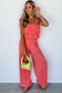 Pink Ruffle Tiered Cami Pleated Wide Leg Pants Set