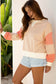 Light French Beige Color Block Textured Patchwork Pullover Sweatshirt