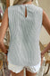 Green Stripe Lace Patchwork Crew Neck Tank Top