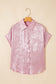 Rose Red Metallic Sheen Short Sleeve Buttoned Front Casual Shirt