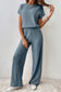 Black Ribbed Keyhole Short Sleeve Wide Leg Jumpsuit