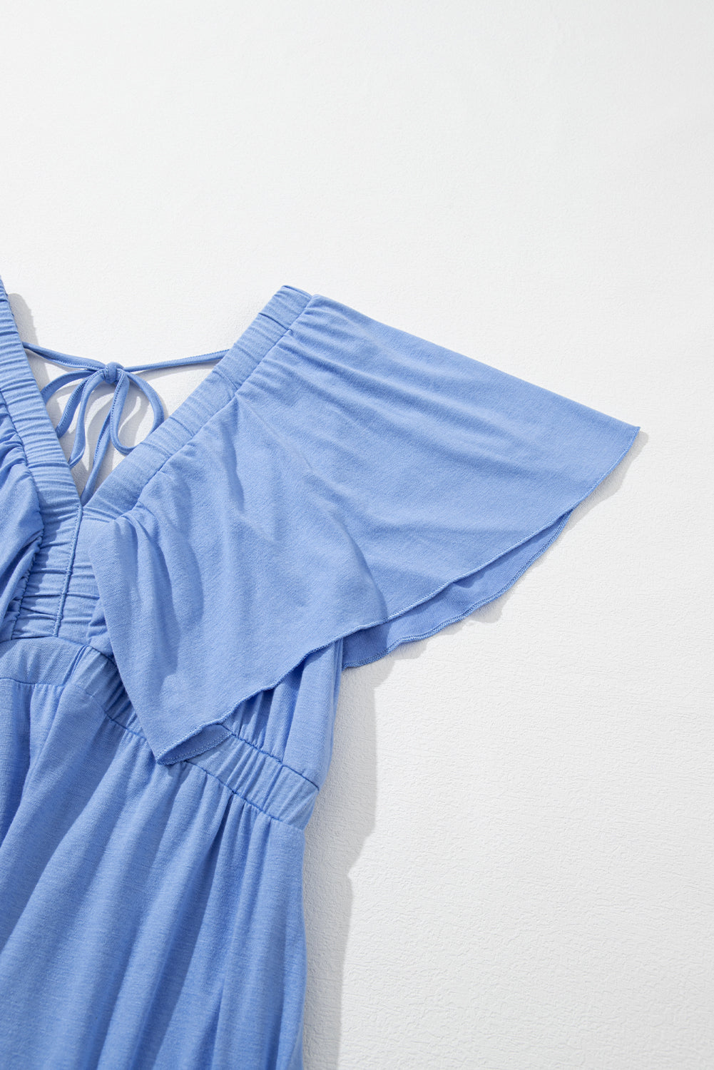 Textured V Neck Flutter Sleeve Ruffled Maxi Dress