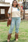 Beige Raw Seam Contrast Color Patchwork Plus Size Top