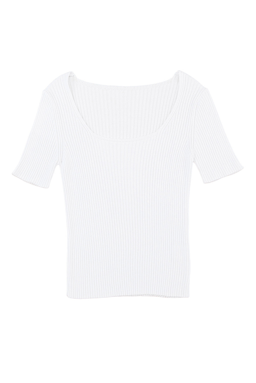 White Ribbed Square Neck Short Sleeve Top