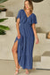Textured V Neck Flutter Sleeve Ruffled Maxi Dress