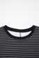 Black Stripe Ruffled Short Sleeve Crew Neck T Shirt Shift Mini Dress