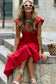 Pink V Neck Flutter Sleeve Smocked Bodice High Waist Ruffle Maxi Dress