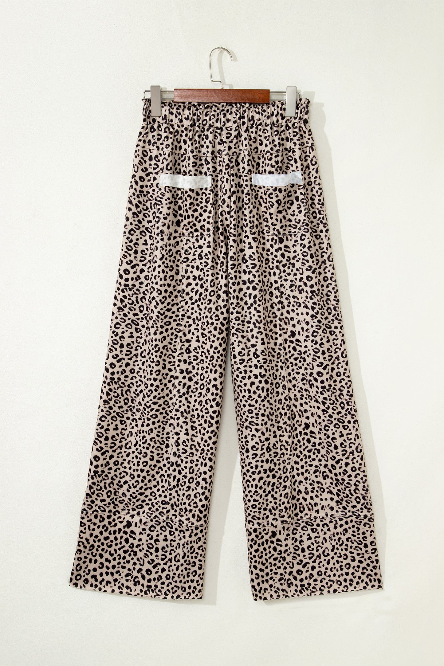 Khaki Animal Print Wide Leg Terry Knit Pants