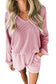 Pink Corded V Neck Slouchy Top Pocketed Shorts Set