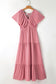 Textured V Neck Flutter Sleeve Ruffled Maxi Dress