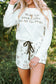 White Long Sleeve Letters Pullover and Animal Shorts Lounge Set