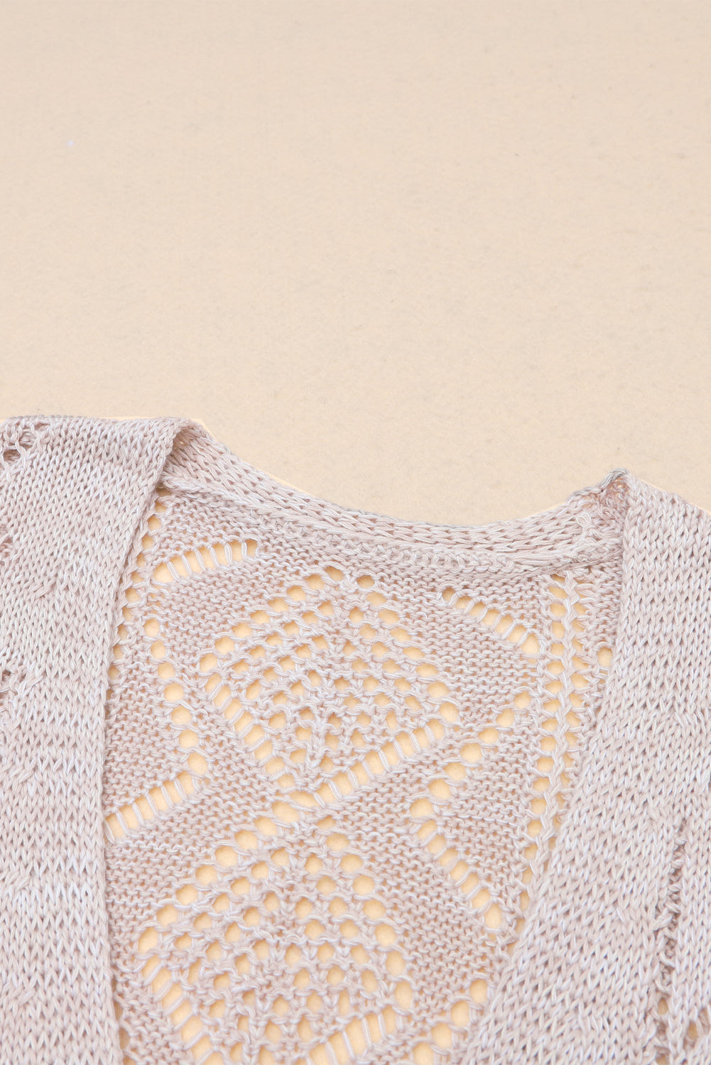 Hollow-out Openwork Khaki Knit Cardigan