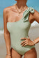 Laurel Green Knotted One Shoulder One-piece Swimsuit