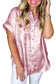 Rose Red Metallic Sheen Short Sleeve Buttoned Front Casual Shirt