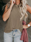 Khaki Striped Crew Neck Ruffled Tank Top