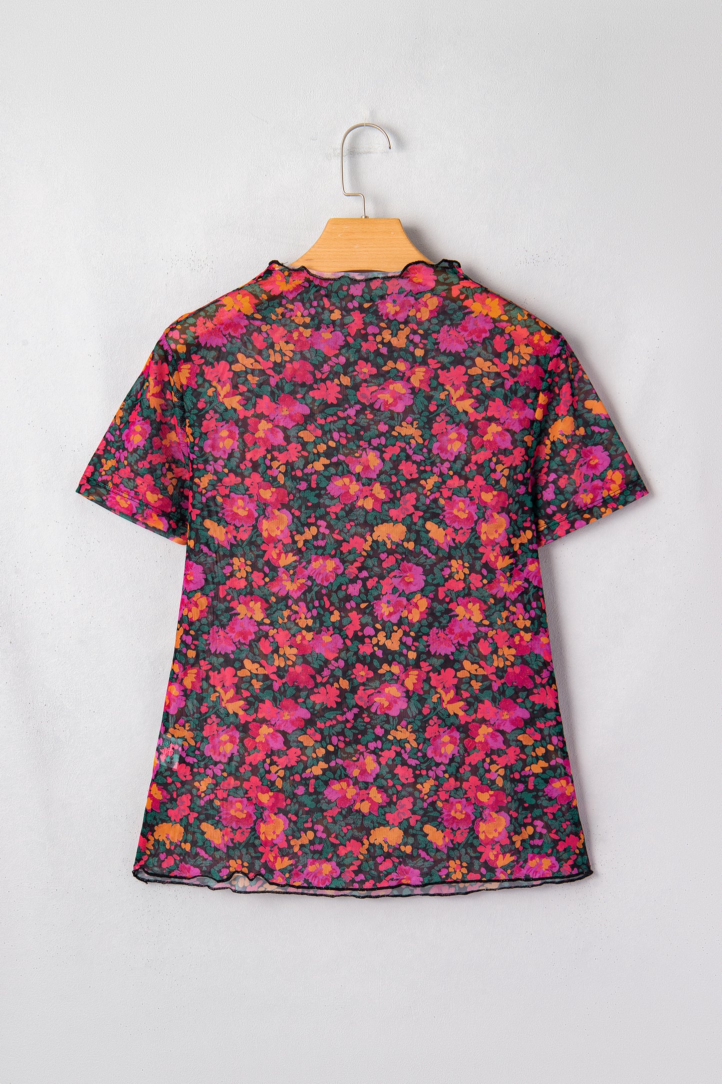 Rose Retro Floral Printed Mesh Short Sleeve Top