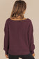 Black Waffle Knit Notched V Neck Drop Shoulder Solid Sweatshirt
