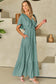 Textured V Neck Flutter Sleeve Ruffled Maxi Dress