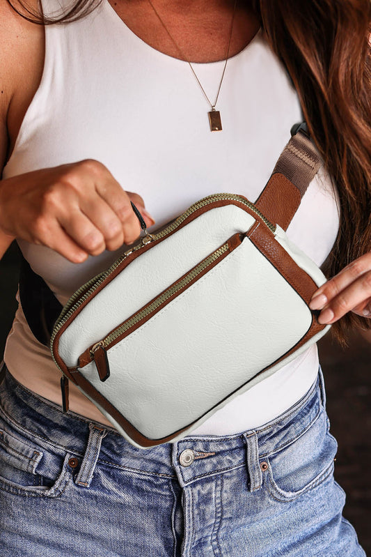 White Adjustable Mini PU Leather Crossbody Bag