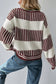 Khaki Two Tone Striped Patchwork Drop Shoulder Loose Sweater