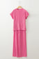 Smoke Gray Solid Corded Knit Short Sleeve T Shirt and Wide Leg Pants Set