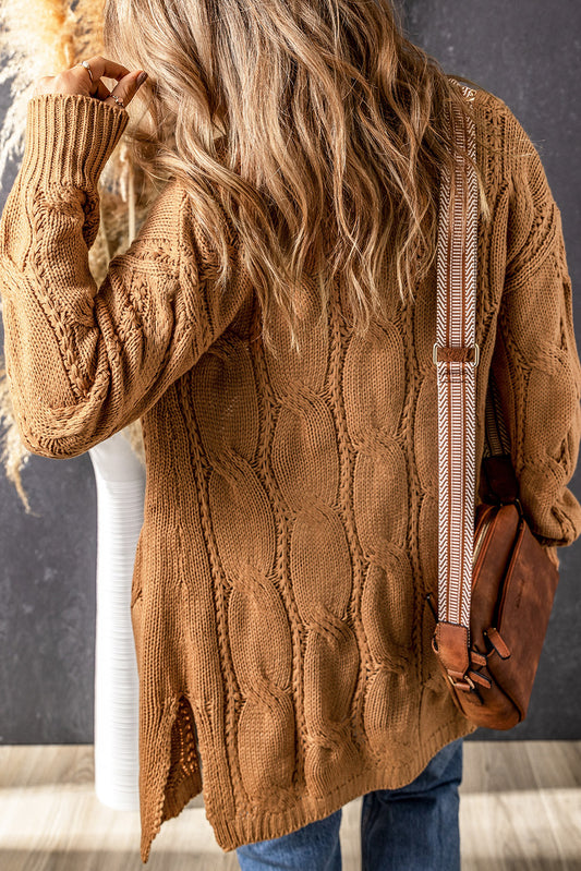 Khaki Ribbed Cable Knit Cardigan