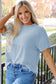 Myosotis Plain Corded Knit Mock Neck T Shirt