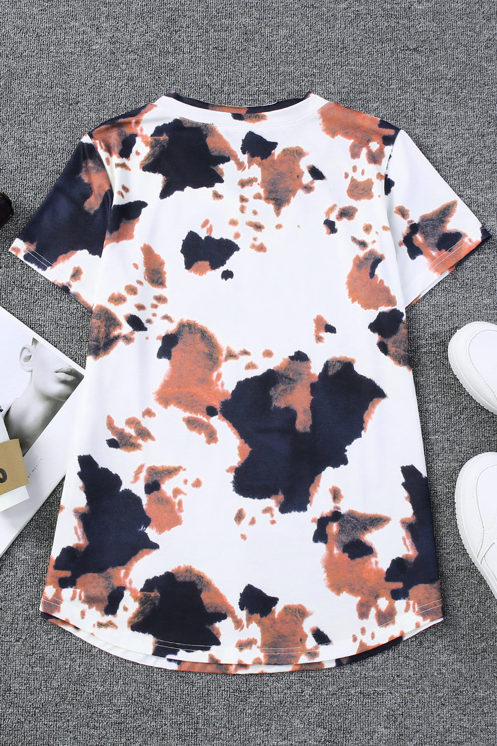 White Cow Pattern Short Sleeve V Neck T Shirt