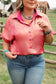 Rose Red Plus Size Metallic Sheen Short Sleeve Button Up Shirt