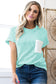 Light Blue Corded Knit Color Block Pocketed Crew Neck T Shirt
