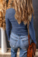 Orange Textured Twist Front V Neck Long Sleeve Slim Solid Color Top