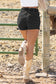 Black Drawstring High Waist Casual Denim Shorts with Pockets