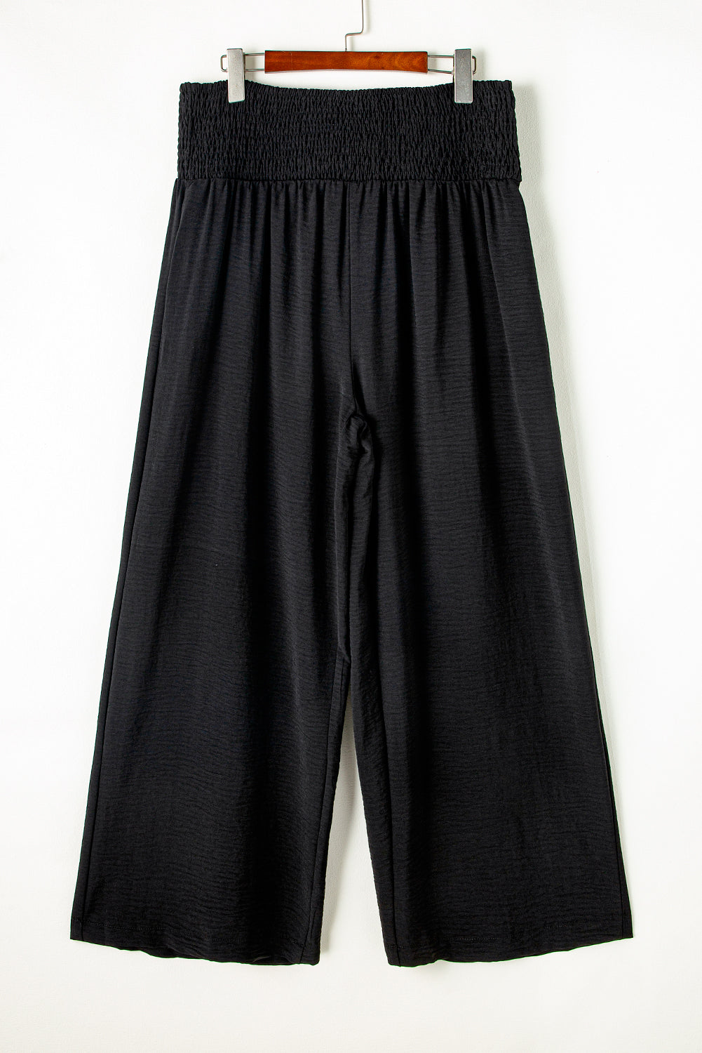 Black Shirred High Waist Plus Size Wide Leg Pants