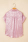 Rose Red Metallic Sheen Short Sleeve Buttoned Front Casual Shirt