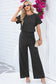 Black Ribbed Keyhole Short Sleeve Wide Leg Jumpsuit