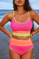 Burgundy Color Block High Waisted Sexy Bikini Set