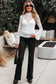 White Lace Crochet Bell Sleeve Mock Neck Blouse