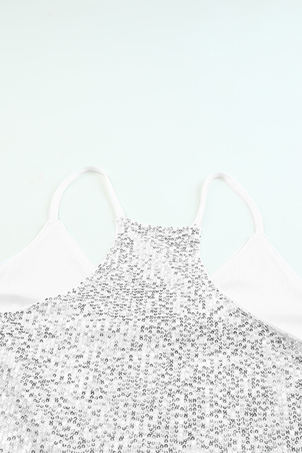 Silver Spaghetti Straps Sequin Tank Top