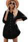 Blue Corduroy Shirt Style Full Button Long Sleeve Shift Mini Dress