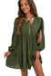 Green Lace Puff Sleeve Buttoned Tiered Ruffled Mini Dress