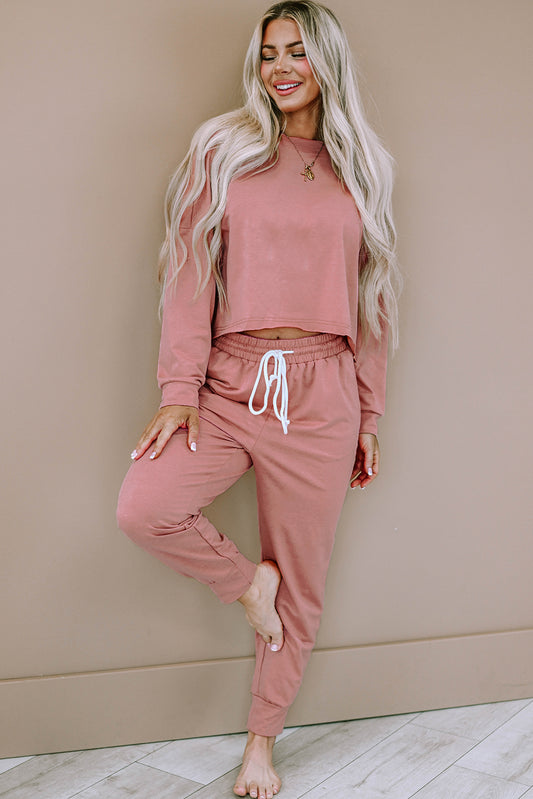 Pink Sport Boxy Fit Pullover & Pants Outfit