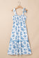 Sky Blue Floral Print Shirred Knot Shoulder Sleeveless Long Dress