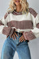 Khaki Two Tone Striped Patchwork Drop Shoulder Loose Sweater