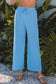 Smoke Gray Solid Corded Knit Short Sleeve T Shirt and Wide Leg Pants Set