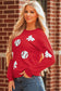 Red Sequin Baseball Bow Patched Pattern Game Day Pullover Sweatshirt